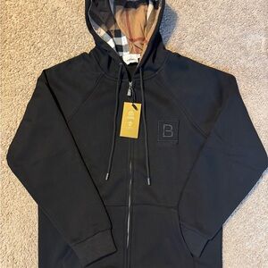 Burberry Black Hoodie Jacket with Check Lining